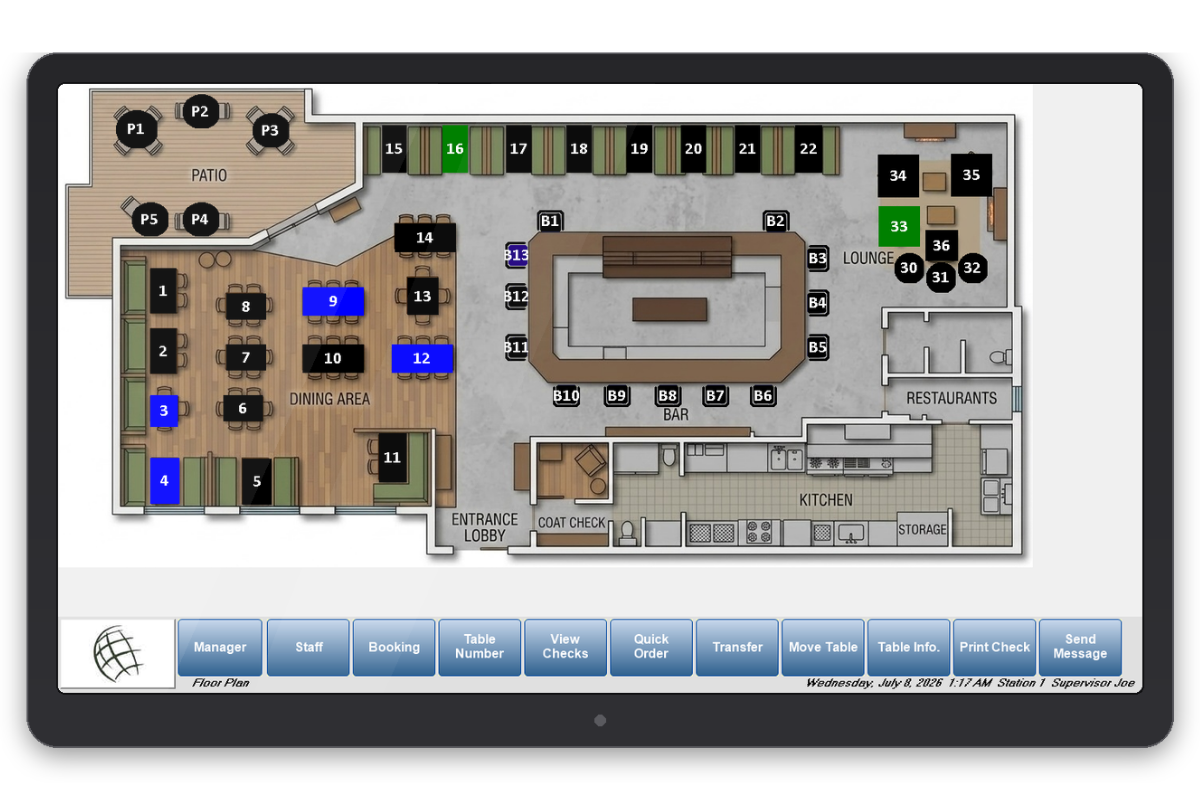 POSsimplicity table floor plan on tablet